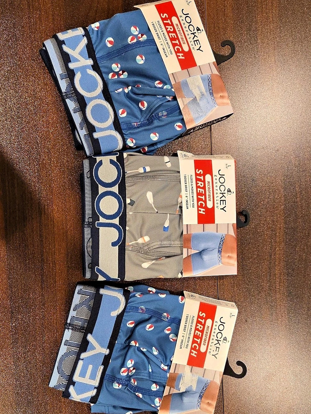 3 Pair Jockey Microfiber Stretch Boxer Brief Boxer Briefs Blue & Gray Size.